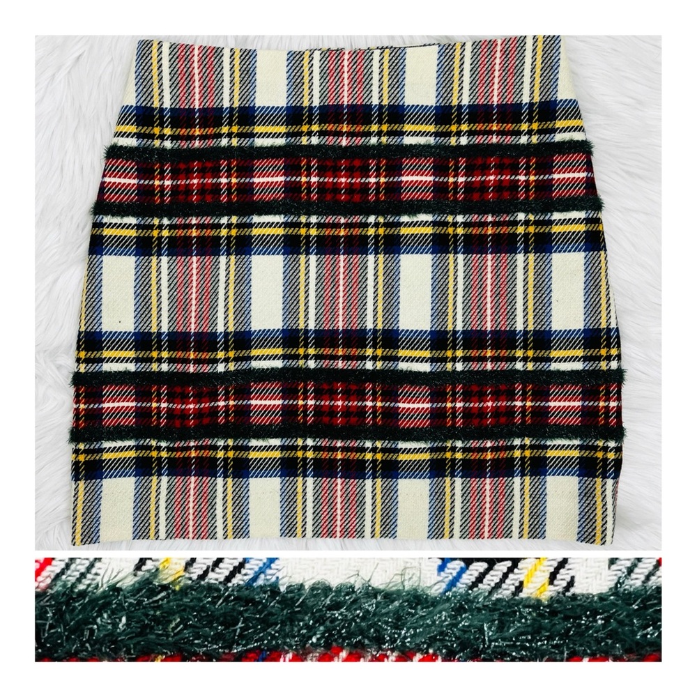 NWOT! J. Crew Mini Skirt Lurex Snowy Stewart Tartan Plaid Holiday Italian Fabric